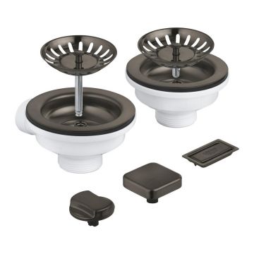 Set de scurgere cu ornament butoane pentru chiuveta dubla Grohe grafit mat