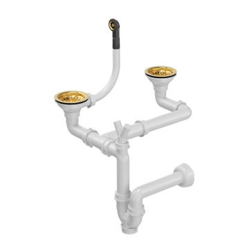 Sifon manual Quadron finisaj auriu pentru chiuvete granit cu 2 cuve