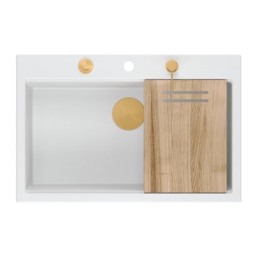 Statie de lucru incastrata cu dozator sapun Quadron Unique Marc alb - cupru 76x50 cm