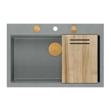 Statie de lucru incastrata cu dozator sapun Quadron Unique Marc gri - cupru 76x50 cm