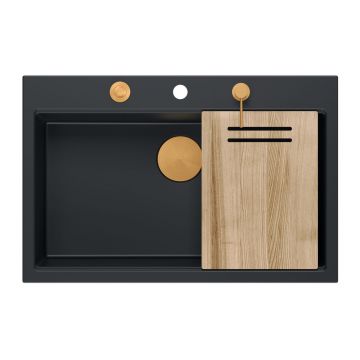 Statie de lucru incastrata cu dozator sapun Quadron Unique Marc negru carbon - cupru 76x50 cm