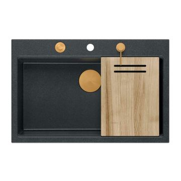Statie de lucru incastrata cu dozator sapun Quadron Unique Marc negru diamant - cupru 76x50 cm