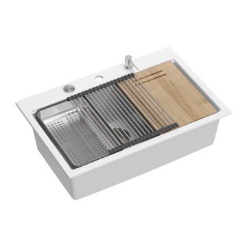 Statie de lucru incastrata Quadron Unique Marc 110 alb - inox 1 cuva 75x49 cm