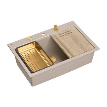 Statie de lucru incastrata Quadron Unique Marc 110 bej - cupru 1 cuva 76x50 cm