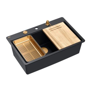 Statie de lucru incastrata Quadron Unique Marc 110 negru carbon - cupru 1 cuva 75x49 cm