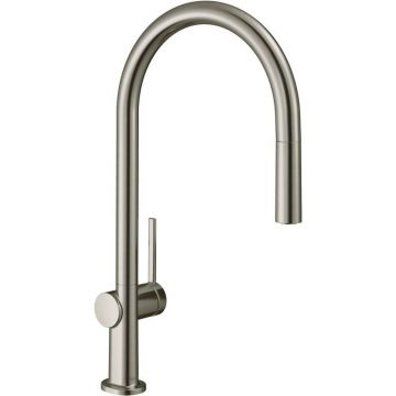 Baterie bucatarie cu dus extractibil Hansgrohe Talis M54 210 cu 1 jet finisaj otel inoxidabil cu sBox