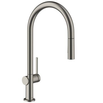 Baterie bucatarie cu dus extractibil Hansgrohe Talis M54 210 cu 2 jeturi finisaj negru-crom periat cu sBox