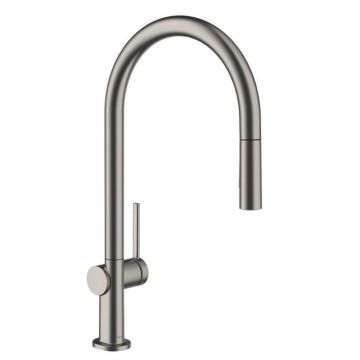 Baterie bucatarie cu dus extractibil Hansgrohe Talis M54 210 cu 2 jeturi finisaj negru-crom periat fara sBox