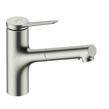 Baterie bucatarie cu dus extractibil Hansgrohe Zesis M33 150 cu 2 jeturi finisaj otel inoxidabil