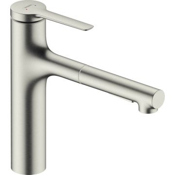 Baterie bucatarie cu dus extractibil Hansgrohe Zesis M33 160 cu pulverizator metalic 2 jeturi finisaj otel inoxidabil