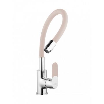 Baterie bucatarie cu pipa flexibila Invena Joga bej - crom