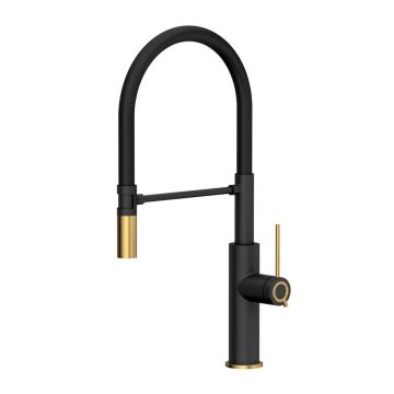Baterie bucatarie cu pipa flexibila Quadron Unique Q-Line Slim Gemma negru carbon - auriu