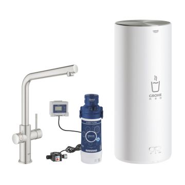 Baterie bucatarie Grohe Red Duo crom periat Supersteel pipa tip L si boiler marimea L