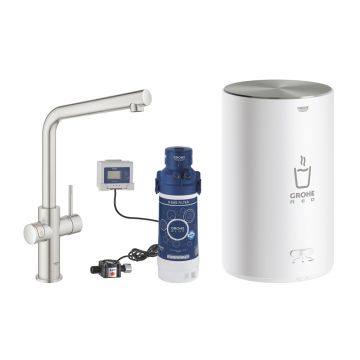 Baterie bucatarie Grohe Red Duo crom periat Supersteel pipa tip L si boiler marimea M