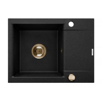 Chiuveta compozit Invena Tesalia negru - auriu 59x44 cm