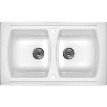 Chiuveta bucatarie ceramica fara picurator, alba, Lusitano, Deante