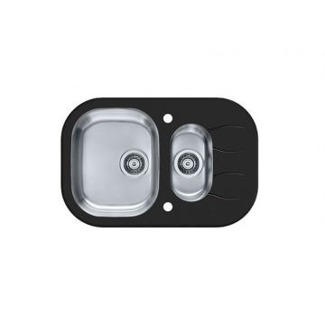 Chiuveta bucatarie inox doua cuve si sticla securizata neagra Alveus Wave 30