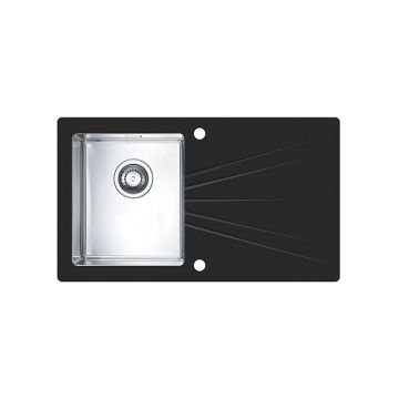 Chiuveta bucatarie inox satinat cu sticla securizata neagra, cuva stanga, Alveus Karat 10