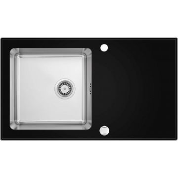 Chiuveta bucatarie inox si sticla cu picurator neagra Deante Pallas 0W2C