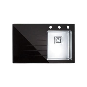 Chiuveta bucatarie inox si sticla neagra, cuva dreapta, Alveus Crystalix 10