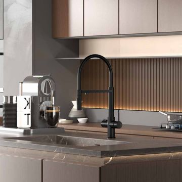 Baterie bucatarie cu pipa flexibila Inter Ceramic Acqua Pura compatibila cu sistem filtrare apa negru mat