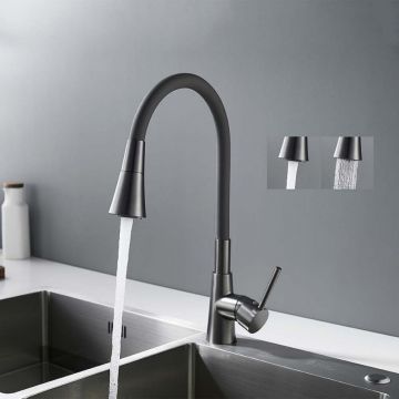 Baterie bucatarie cu pipa flexibila Inter Ceramic finisaj Gun Grey cu 2 functii