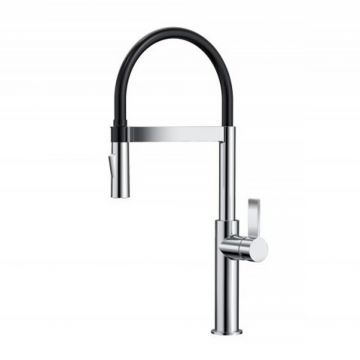 Baterie bucatarie cu pipa flexibila Inter Ceramic finisaj Gun Grey-negru cu 2 functii