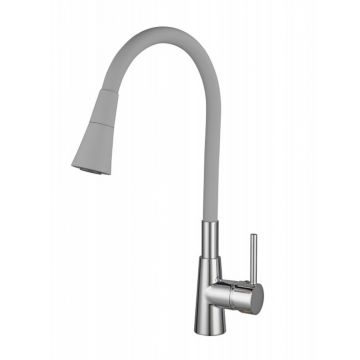 Baterie bucatarie cu pipa flexibila Inter Ceramic Havana finisaj crom lucios-gri mat cu 2 functii