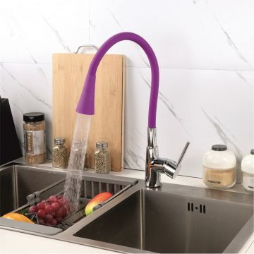 Baterie bucatarie cu pipa flexibila Inter Ceramic Havana finisaj crom lucios-mov mat cu 2 functii