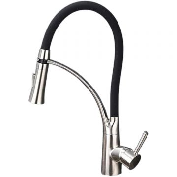 Baterie Chiuveta Bucatarie BisDesign , Dus Maleabil, 2 Functii de Curgere, Finisaj Crom Nichelat, Dimensiune 44 cm