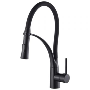 Baterie Chiuveta Bucatarie BisDesign , Dus Maleabil, 2 Functii de Curgere, Finisaj Negru Mat, Dimensiune 44 cm