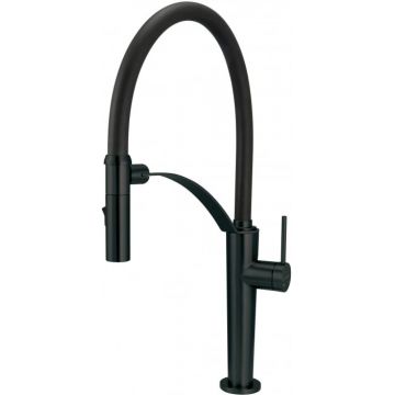 Baterie chiuveta bucatarie negru mat cu pipa flexibila, 2 functii curgere, Deante Corda