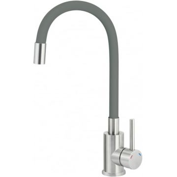 Baterie pentru chiuveta bucatarie, antracit, cap mixer, pipa flexibila, Deante Luno