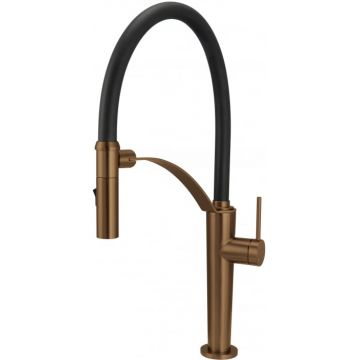 Baterie pentru chiuveta bucatarie, bronz, cap mixer, pipa flexibila, 2 tipuri de jet, Deante Corda