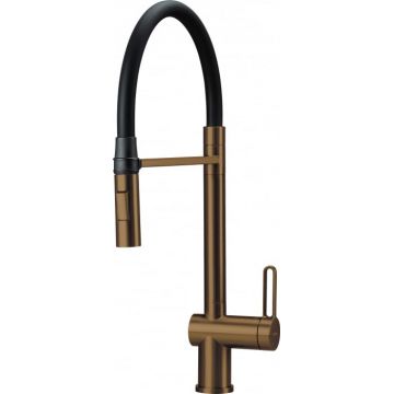 Baterie pentru chiuveta bucatarie, bronz, cap mixer, pipa flexibila, 2 tipuri de jet, Deante Magnetic
