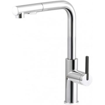 Baterie pentru chiuveta bucatarie, crom, cap mixer, 2 tipuri de jet, dus extractabil, Deante Momi