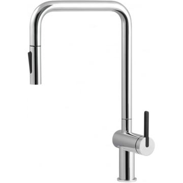 Baterie pentru chiuveta bucatarie, crom, cap mixer, 2 tipuri de jet, dus extractabil, Deante Momi