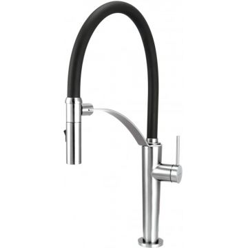 Baterie pentru chiuveta bucatarie, crom, cap mixer, pipa flexibila, 2 tipuri de jet, Deante Corda