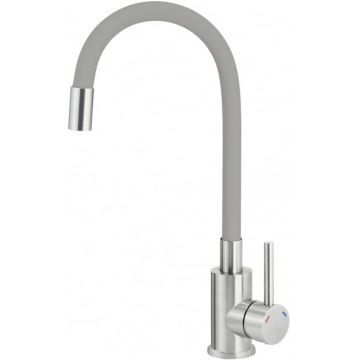 Baterie pentru chiuveta bucatarie, gri, cap mixer, pipa flexibila, Deante Luno