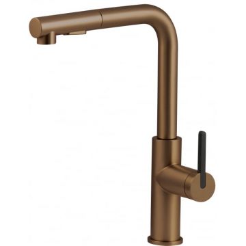 Baterie pentru chiuveta bucatarie, maro, cap mixer, 2 tipuri de jet, dus extractabil, Deante Momi