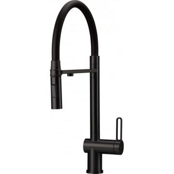 Baterie pentru chiuveta bucatarie, negru, racord pentru filtrul de apa, pipa elastica, Deante Magnetic