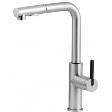 Baterie pentru chiuveta bucatarie, otel, cap mixer, 2 tipuri de jet, dus extractabil, Deante Momi