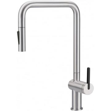 Baterie pentru chiuveta bucatarie, otel, cap mixer, 2 tipuri de jet, dus extractabil, Deante Momi