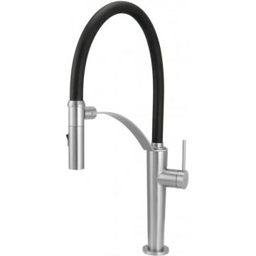 Baterie pentru chiuveta bucatarie, otel, cap mixer, pipa flexibila, 2 tipuri de jet, Deante Corda