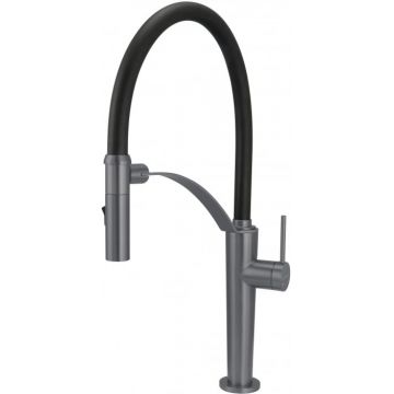Baterie pentru chiuveta bucatarie, titan, cap mixer, pipa flexibila, 2 tipuri de jet, Deante Corda