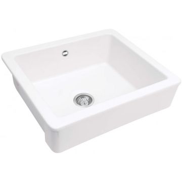 Chiuveta bucatarie ceramica, dreptunghiulara,  61.5x48.5x20 cm, alb, Deante Sabor