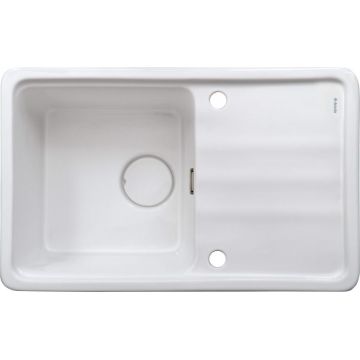 Chiuveta bucatarie ceramica, dreptunghiulara, 75x50x22 cm, alb, cu picurator, Deante Momi