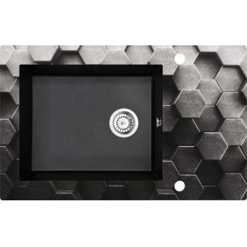 Chiuveta bucatarie din granit-sticla, cu picurator, 78x48.8 cm, model grafic, Deante Andante Glass
