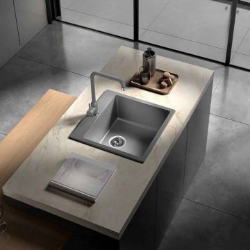 Chiuveta compozit Inter Ceramic finisaj granit gri 50x50 cm cu orificiu baterie