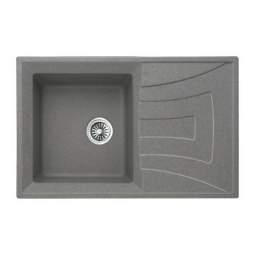 Chiuveta compozit Inter Ceramic finisaj granit gri 78x50 cm cu picurator
